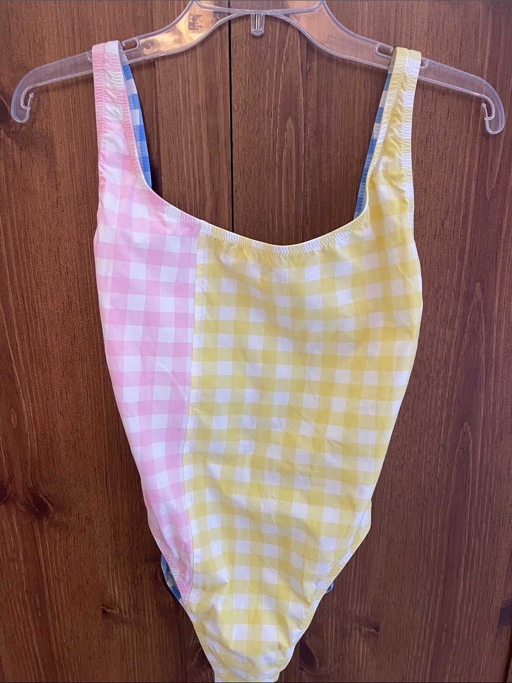 J. Crew Gingham One-Piece Swimsuit in Pink and Yellow